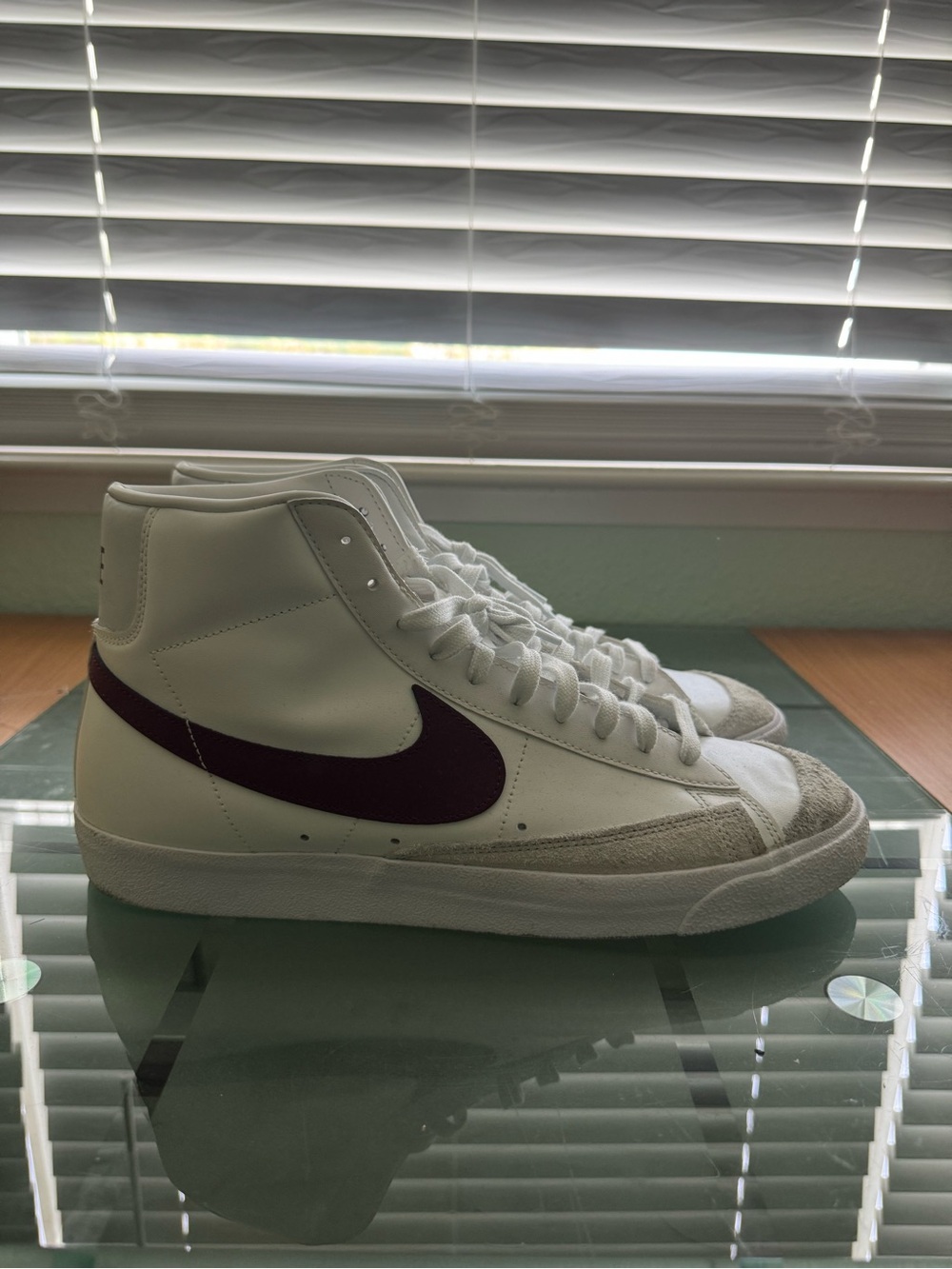 Nike Men's White High-Top Sneakers with Brown Swoosh